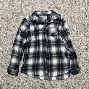 Classic Black and White Plaid Button Down Shirt